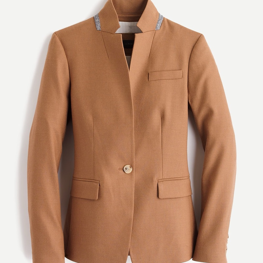 J. Crew Camel Regent Wool Blazer with Unique Collar